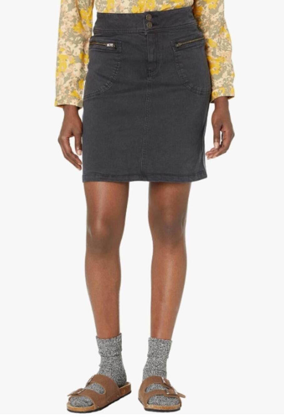 Prana Women's Broadway Denim Pencil Skirt Size 0 Black Onyx Organic Stretch NWT